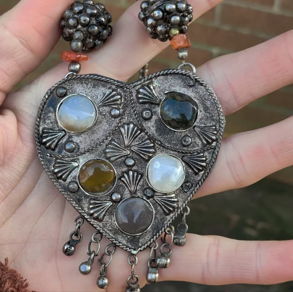 Antique tibetan silver agate necklace - Picture 4 of 13